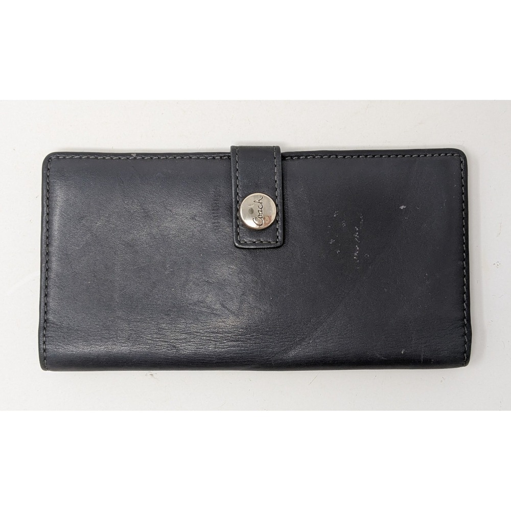 COACH Multi Card Wallet Checkbook Holder Black Leather